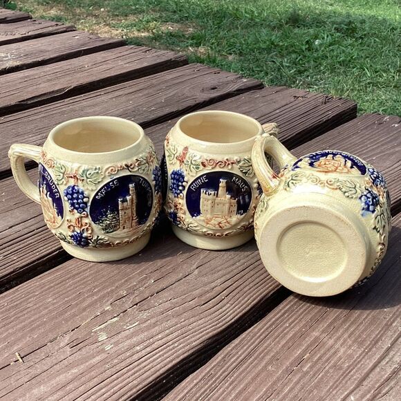 Vintage German Ceramic Beer Stein Mug Castle Scene Set of 3 - Picture 4 of 7
